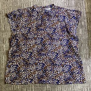 Nine West Blue and Brown Patterned Blouse